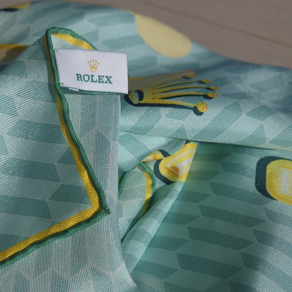 Authentic Rolex Silk Scarf – Limited Edition Mint Green, Yellow, Teal - Size 90